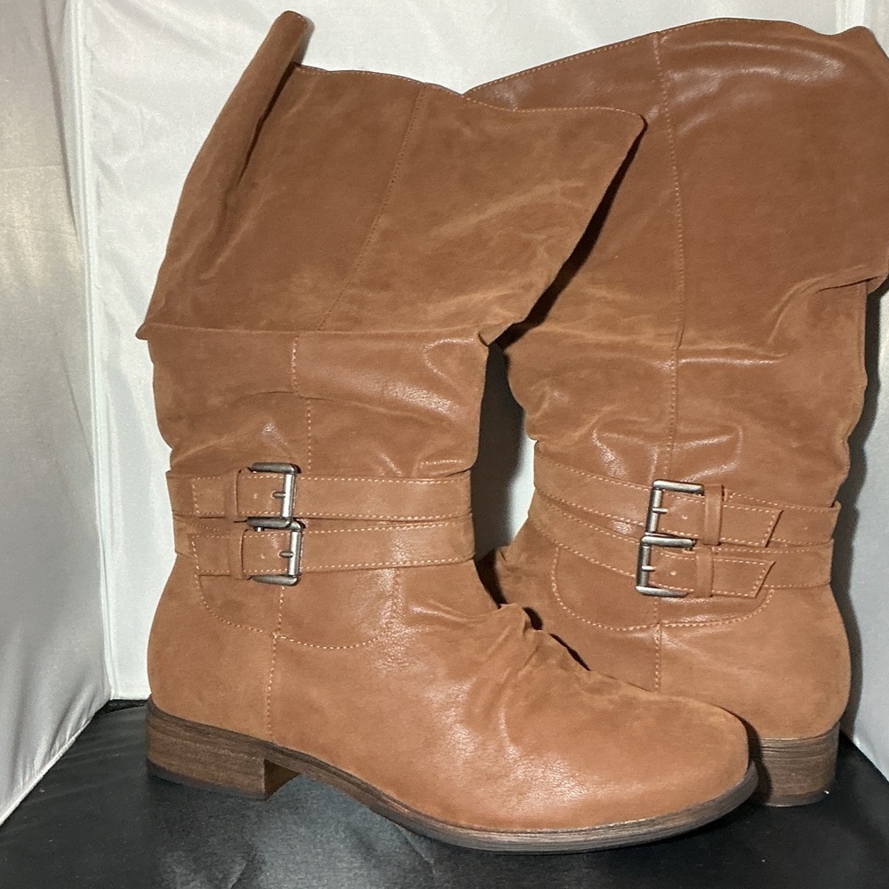 Classic Tan Mid-Calf Buckle Boots - Women